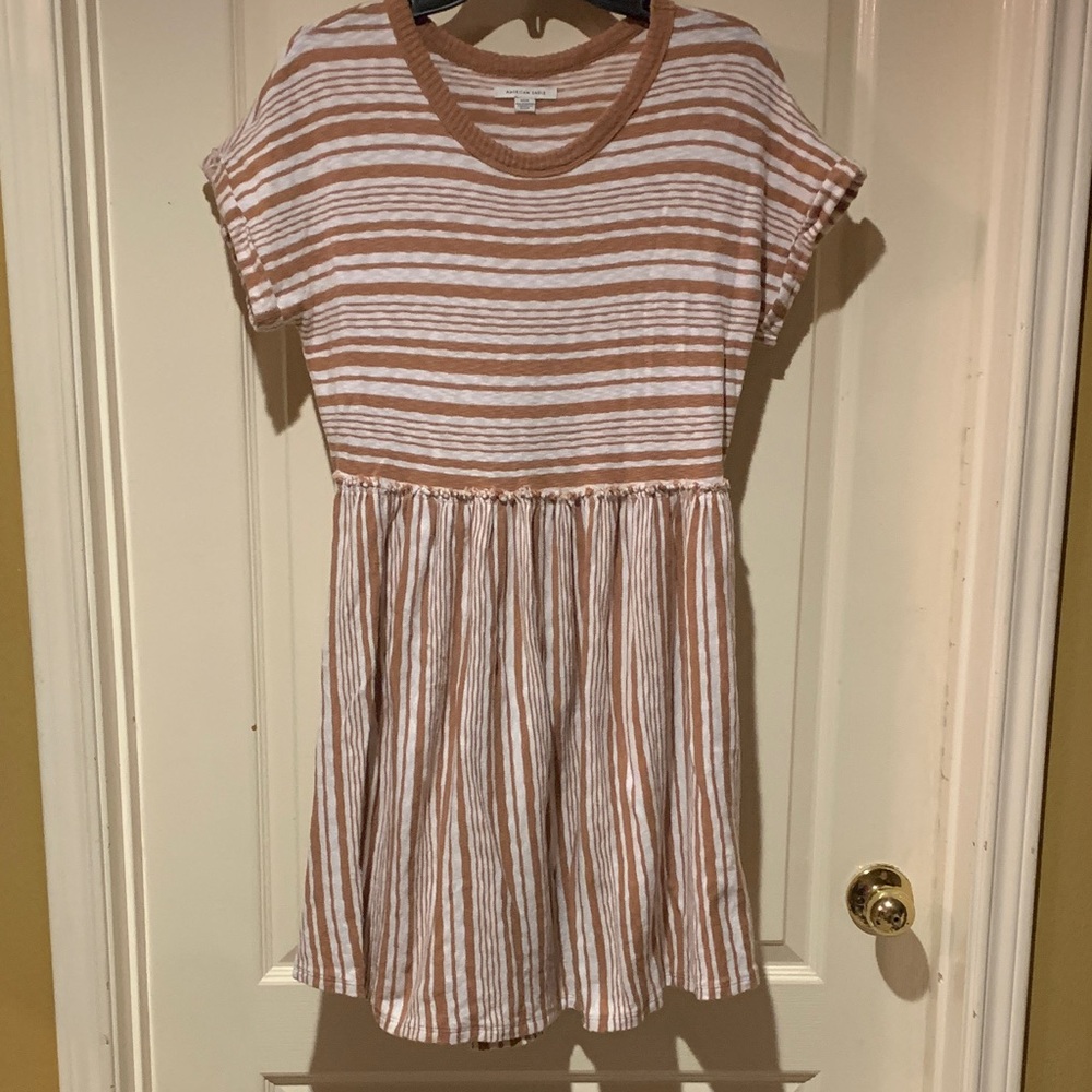 American Eagle Outfitters Striped Dress in Tan and White
